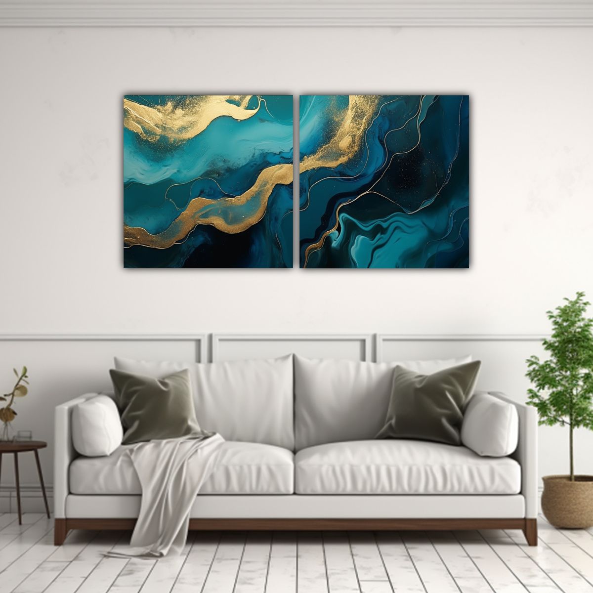 GENERICO - Artes De Pared En Azules Dorados Y Remolinos 120x60 Cm
