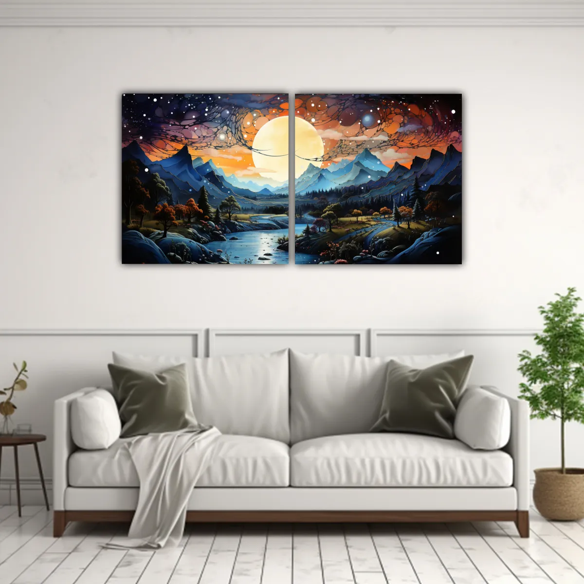 GENERICO - Pintura De Paisaje De Montaña Con Luna Y Colores 120x60 Cm