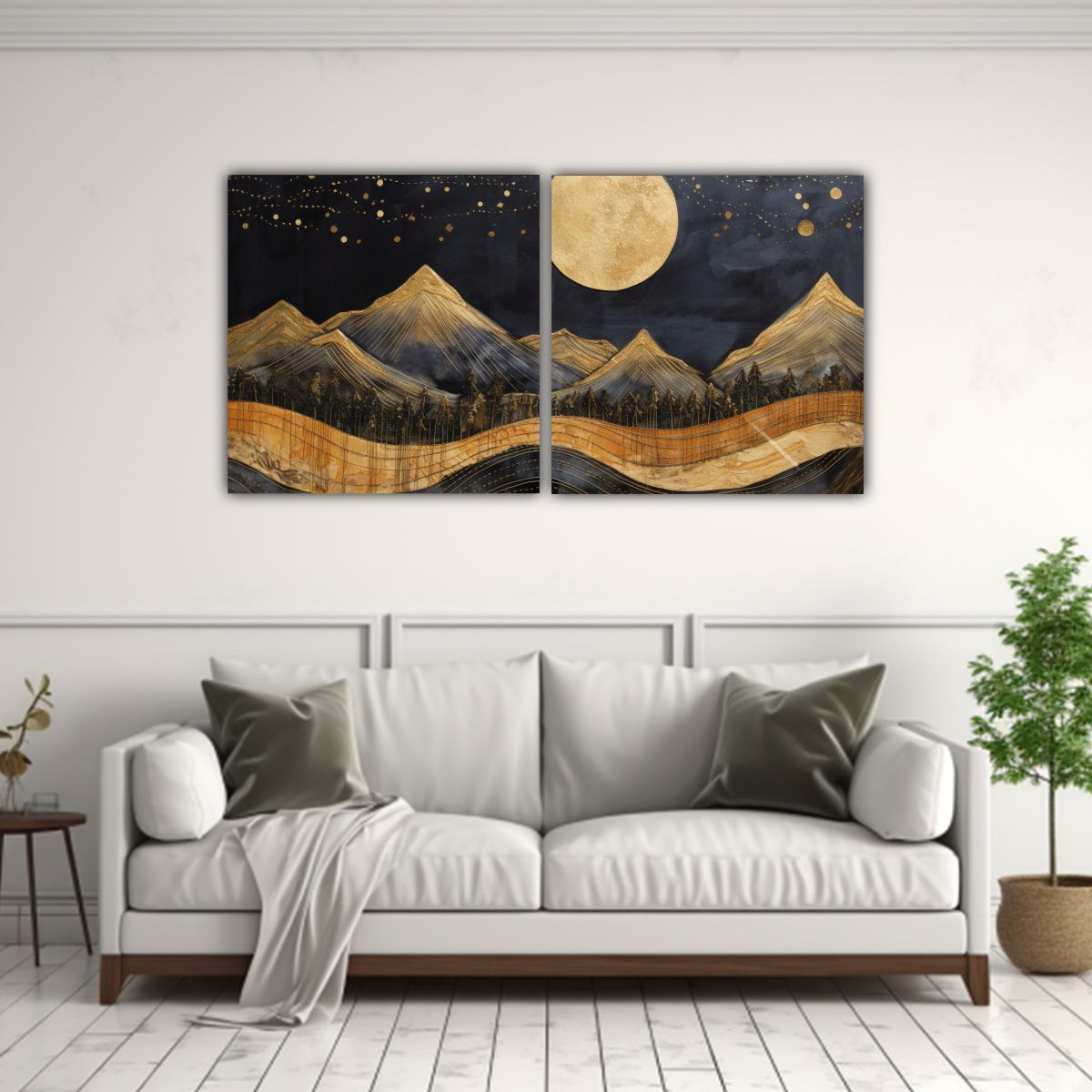 GENERICO - Pintura De Montaña Con Luna En Bastidor De Madera 120x60 Cm