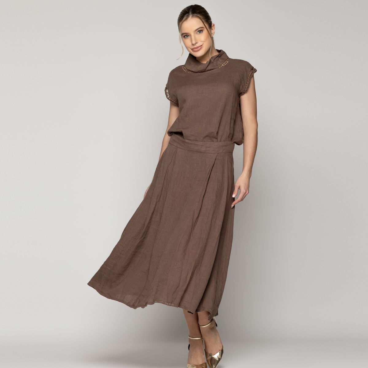 LINEATRE - Falda Mujer Fabiana Lino Marrón Lineatre