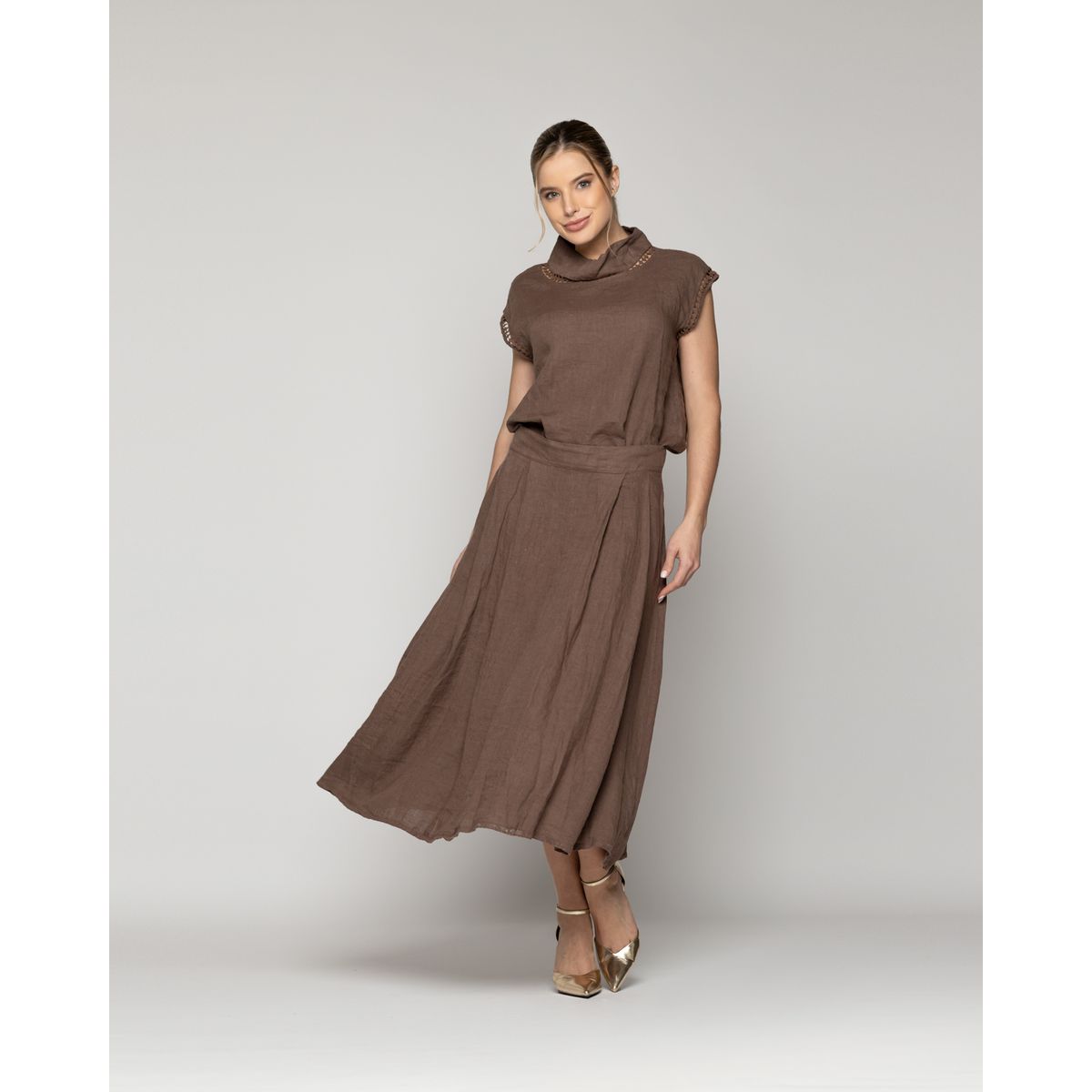 LINEATRE - Falda Mujer Fabiana Lino Marrón Lineatre