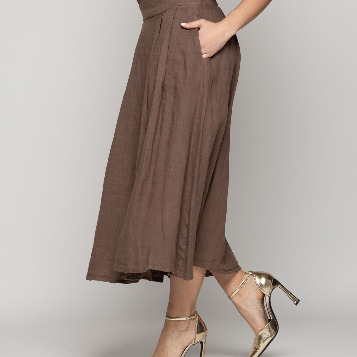 LINEATRE - Falda Mujer Fabiana Lino Marrón Lineatre
