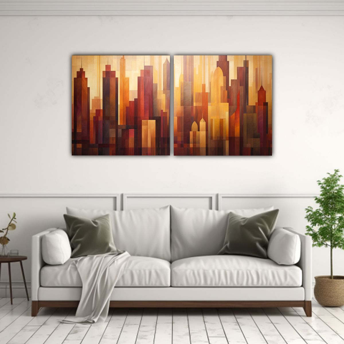 GENERICO - Cuadros Abstractos De Ciudad Al Amanecer 140x70 Cm