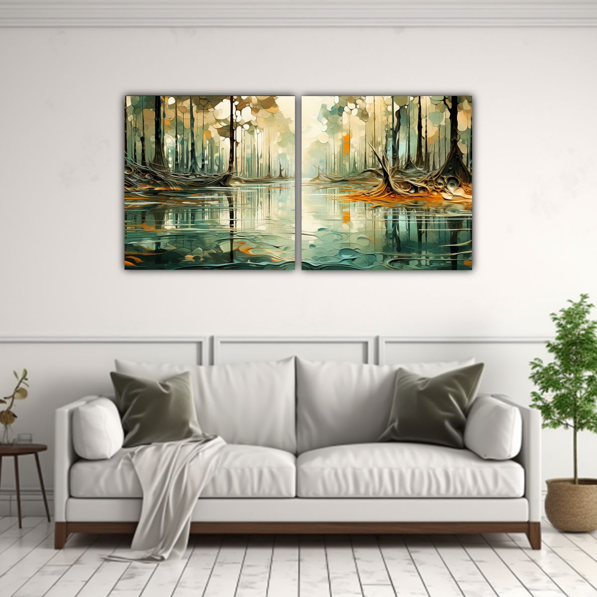 GENERICO - Set 2 Lienzos Conceptual Motivo Bosque Sereno Con 140x70 Cm