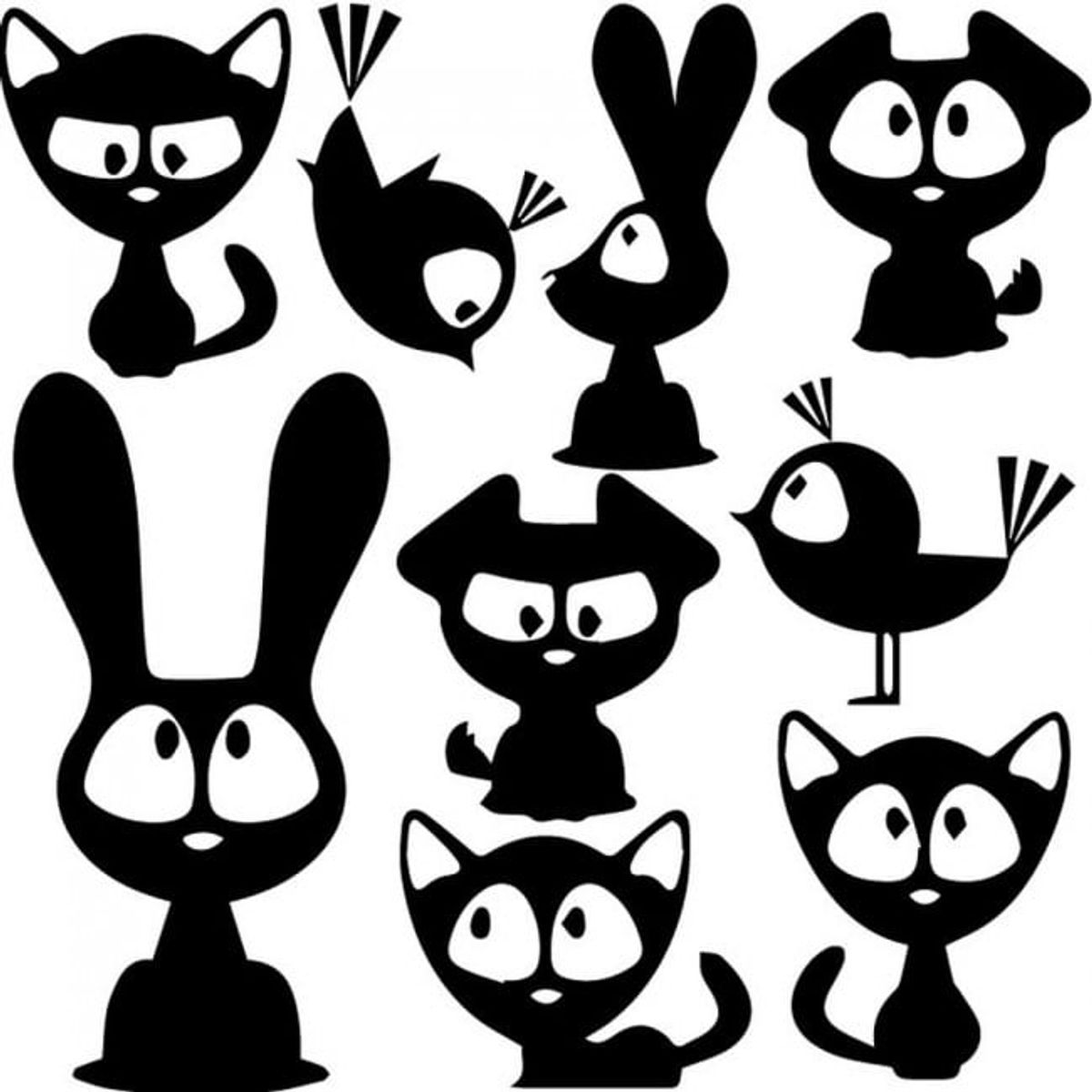 GENERICO - Decomural Cute Animal Cat Rabbit Birds Set WS-32616