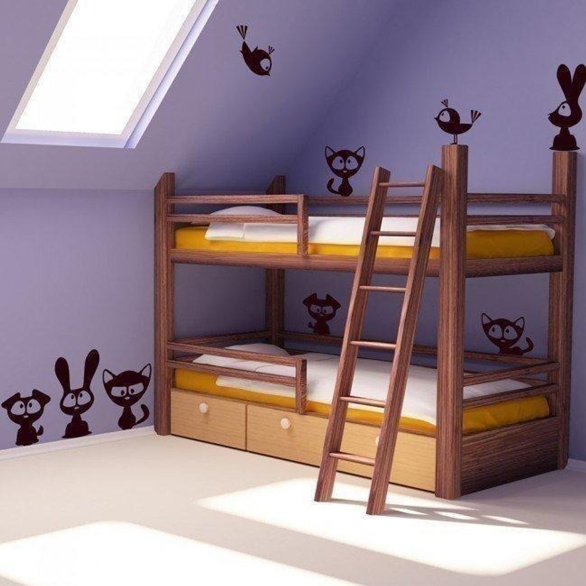 GENERICO - Decomural Cute Animal Cat Rabbit Birds Set WS-32616