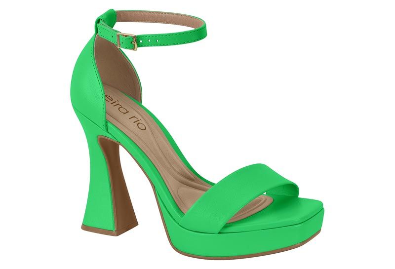 Sandalia Taco Ancho 10cm Mujer Eco Cuero Verde