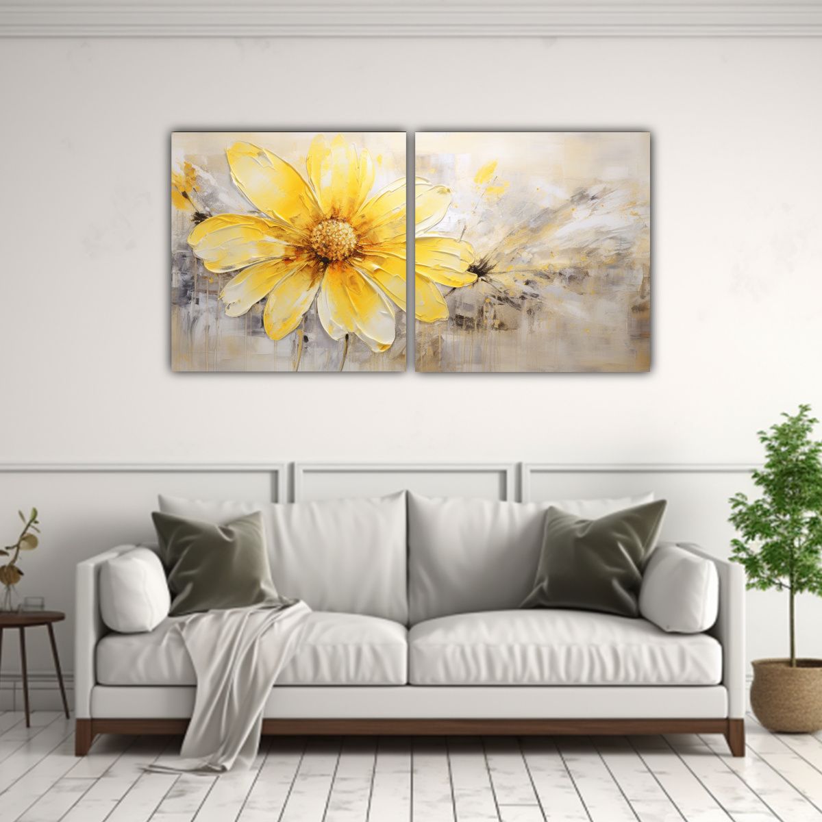 GENERICO - Pintura En Lienzo Estilo Amarillo Flores Sobre 120x60 Cm