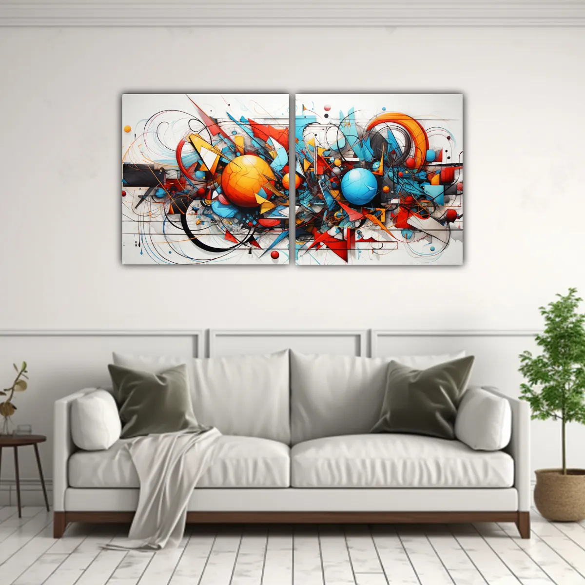 GENERICO - Cuadros Abstractos Con Colores Vibrantes De Dos 140x70 Cm