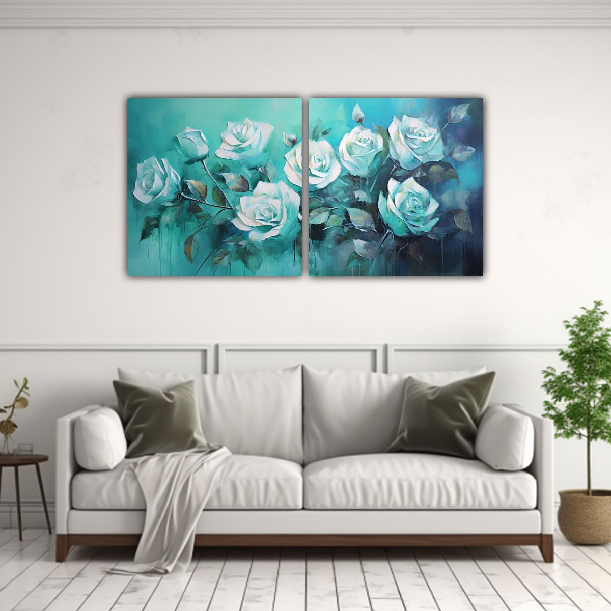 GENERICO - Pintura En Tela Turquesa Con Rosas En Estilo 140x70 Cm