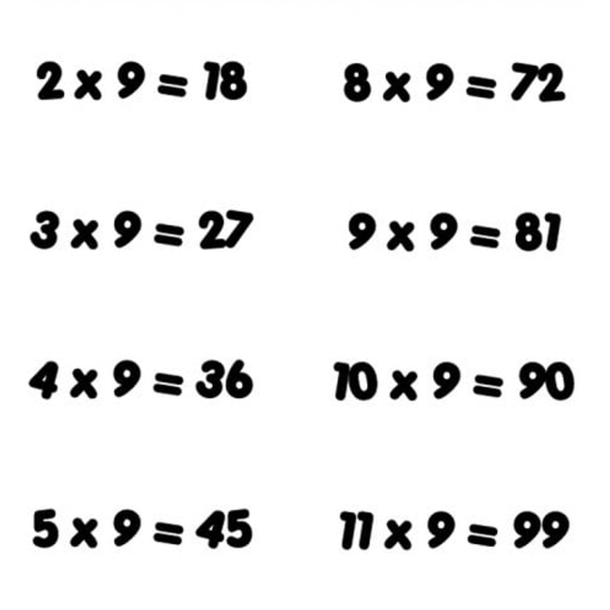 GENERICO - Decomural 9 Times Table Math WS-34441