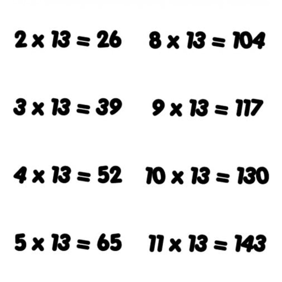 GENERICO - Decomural 13 Times Table Math WS-34445