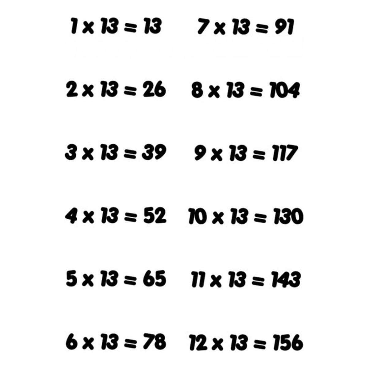 GENERICO - Decomural 13 Times Table Math WS-34445