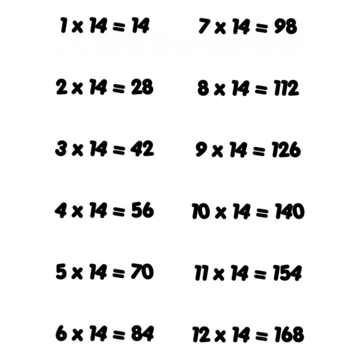 GENERICO - Decomural 14 Times Table Math WS-34446