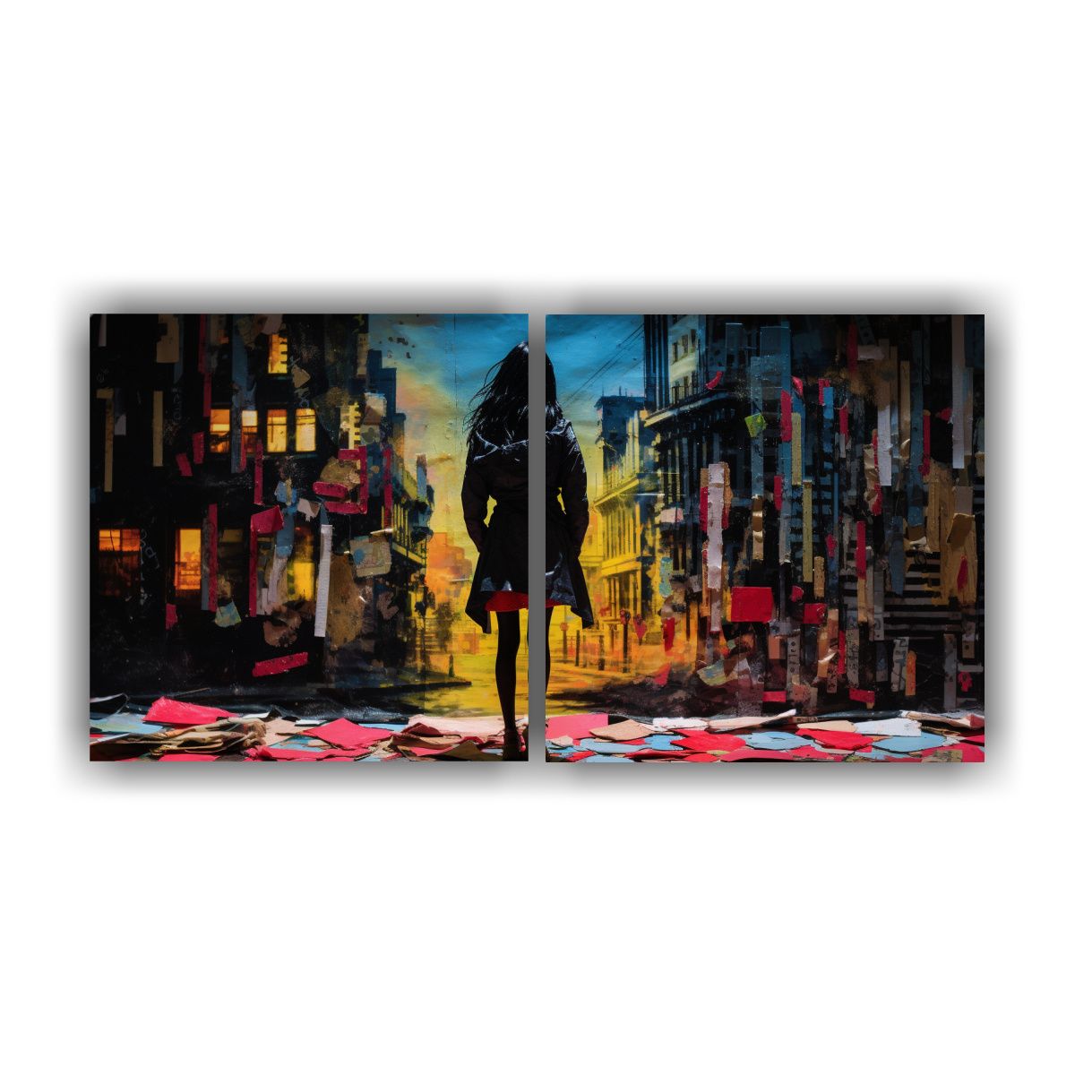 GENERICO - Arte En Collage Con Finas Líneas Y Papel Rasgado 140x70 Cm