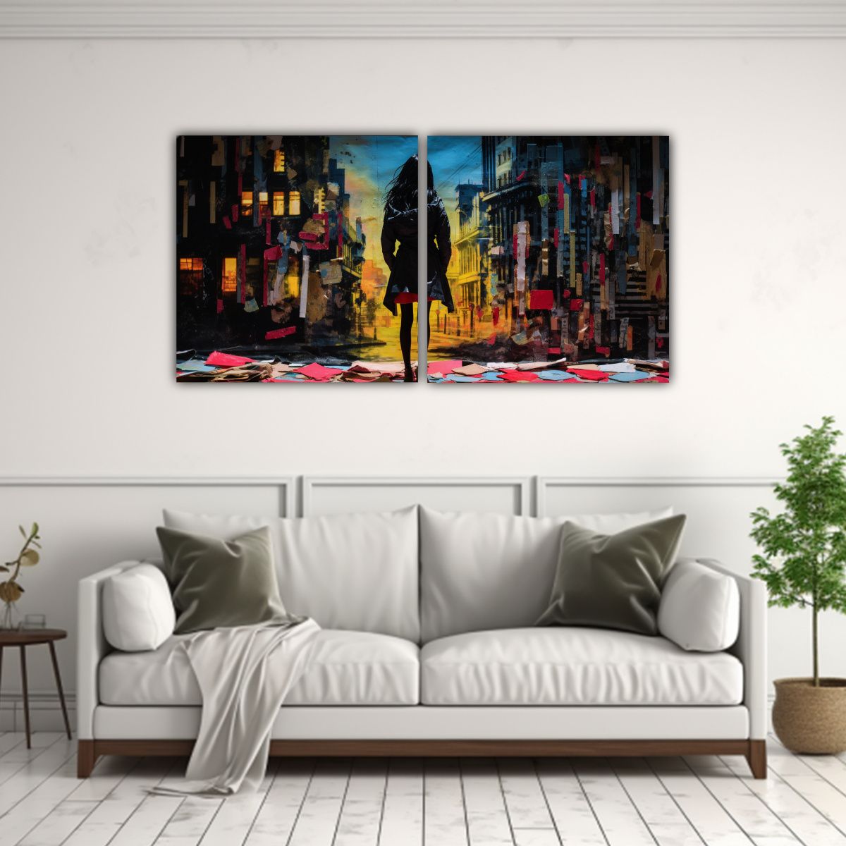 GENERICO - Arte En Collage Con Finas Líneas Y Papel Rasgado 140x70 Cm