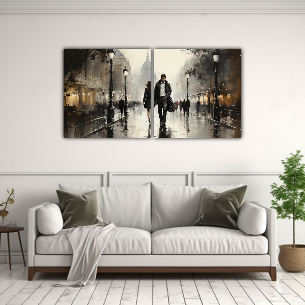 GENERICO - Pintura En Tinta De Personas Caminando En Una 120x60 Cm