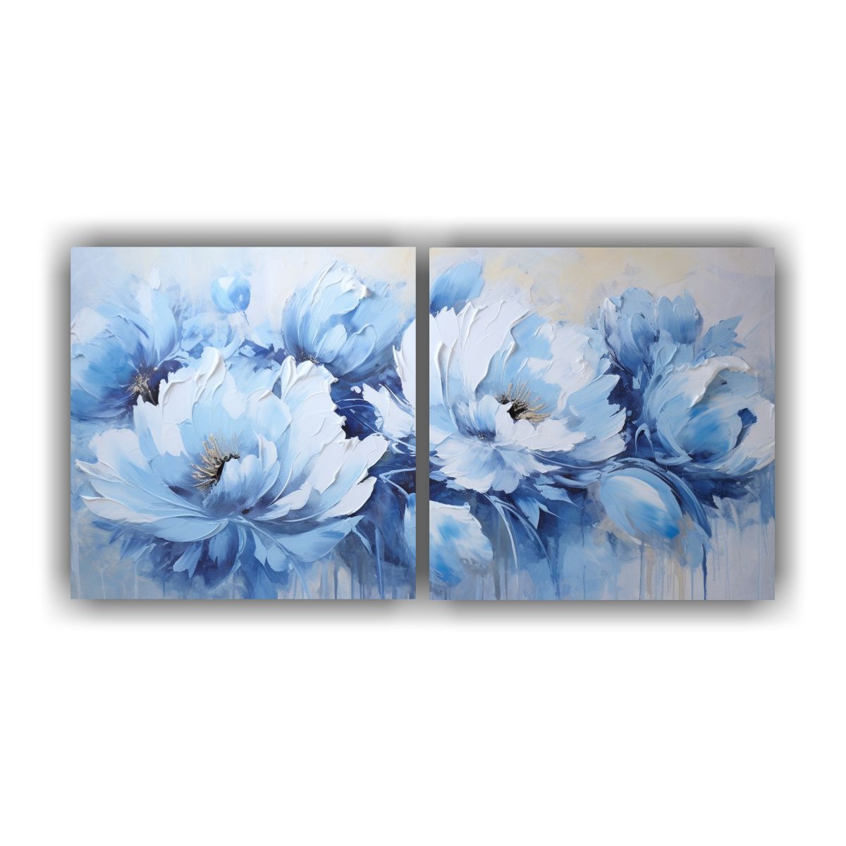 GENERICO - Pintura Abstracta Floral De Peonías Azules Set 120x60 Cm