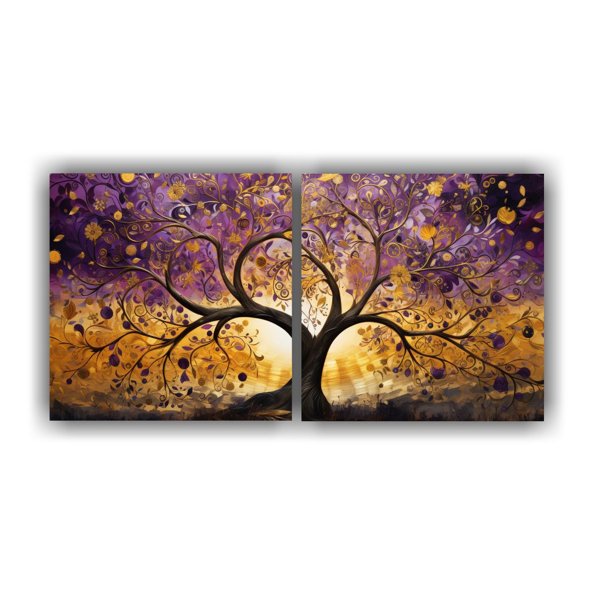 GENERICO - Cuadro Decorativo De árbol En Morado Y Amarillo 140x70 Cm