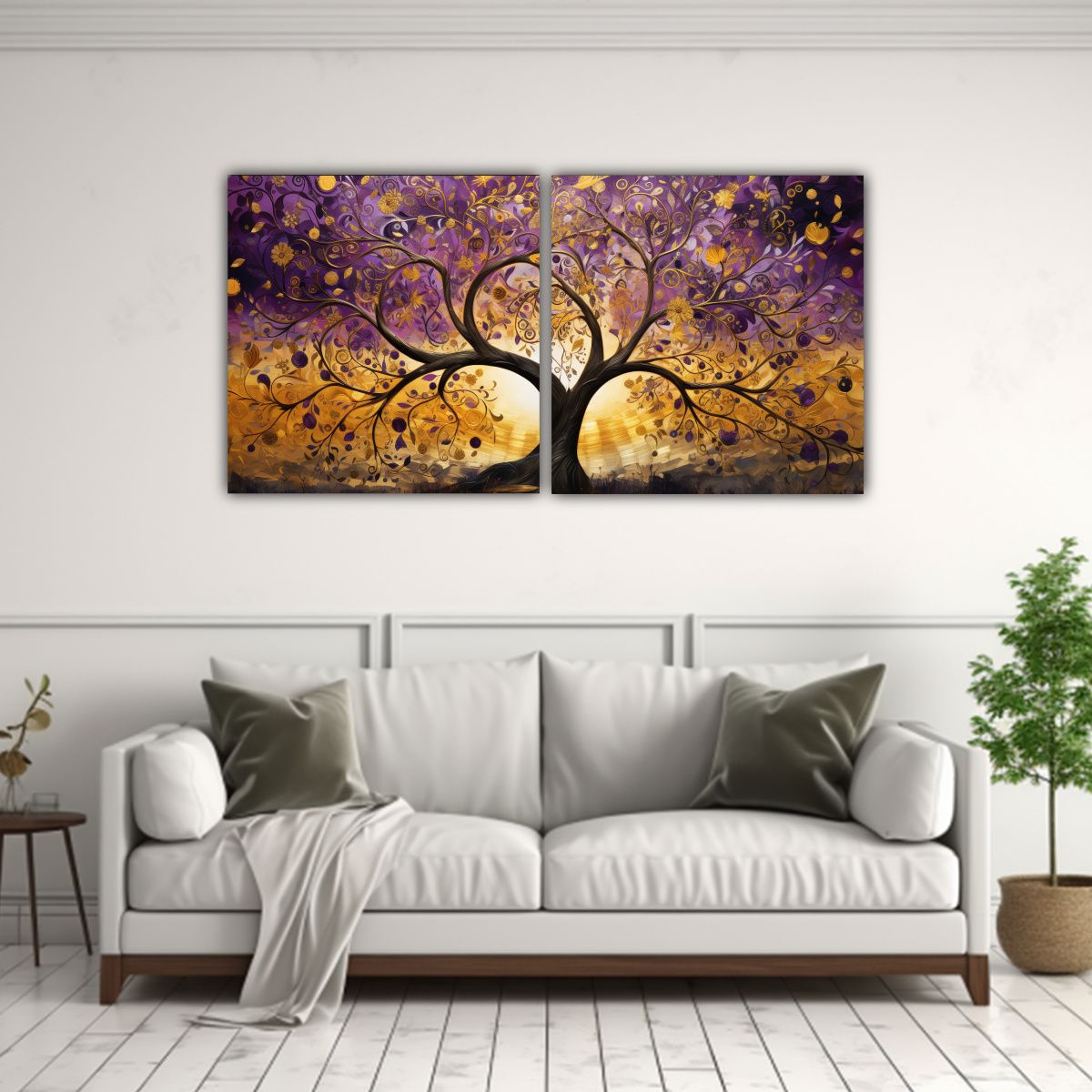 GENERICO - Cuadro Decorativo De árbol En Morado Y Amarillo 120x60 Cm