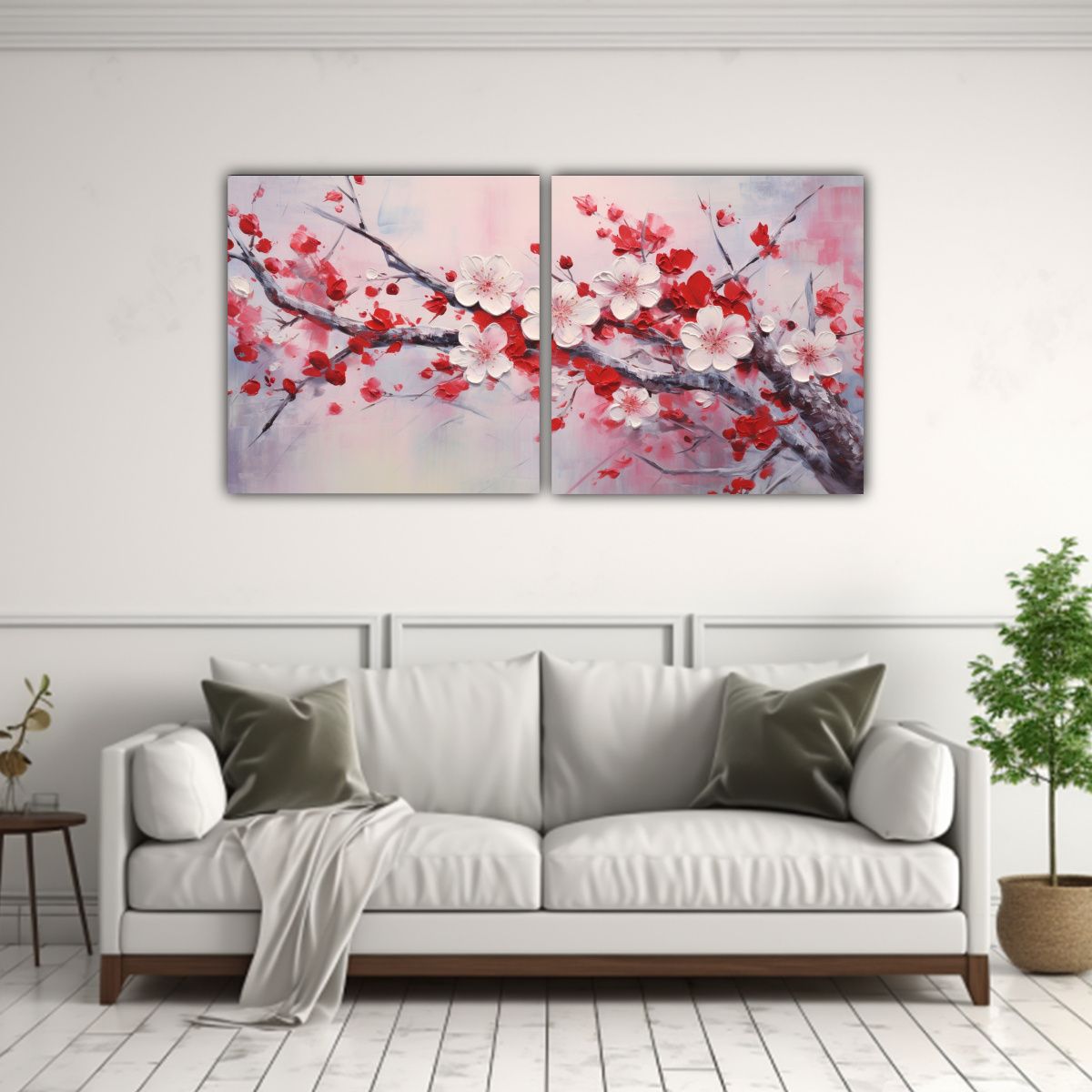 GENERICO - Pintura En Lienzo De Flores De Cerezo Rojas 120x60 Cm