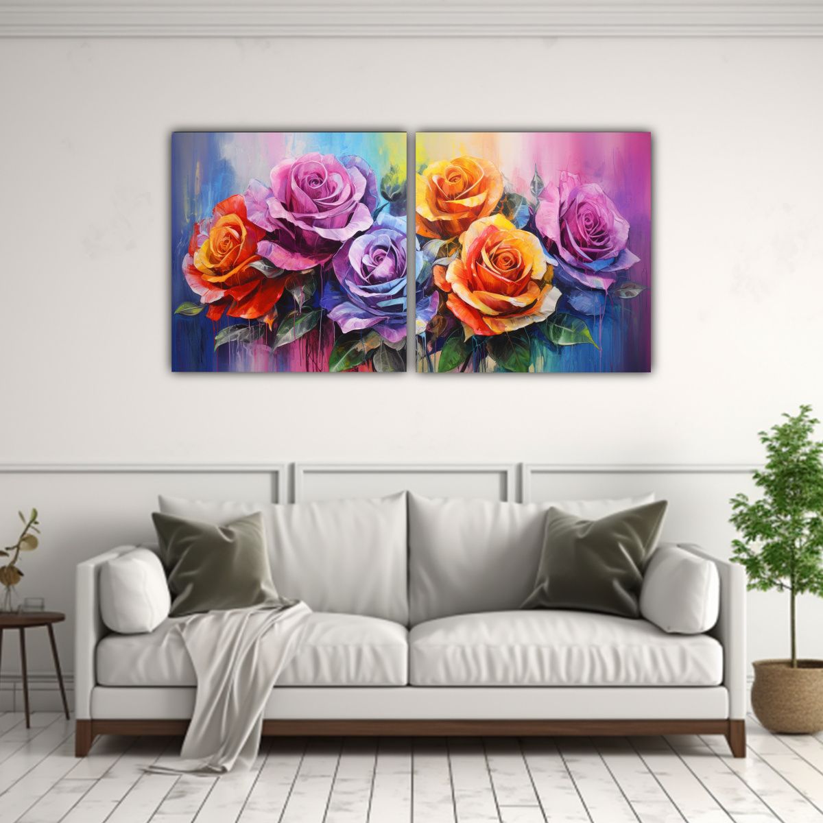GENERICO - Cuadros Vintage De Simetría Con Rosas De Colores 120x60 Cm