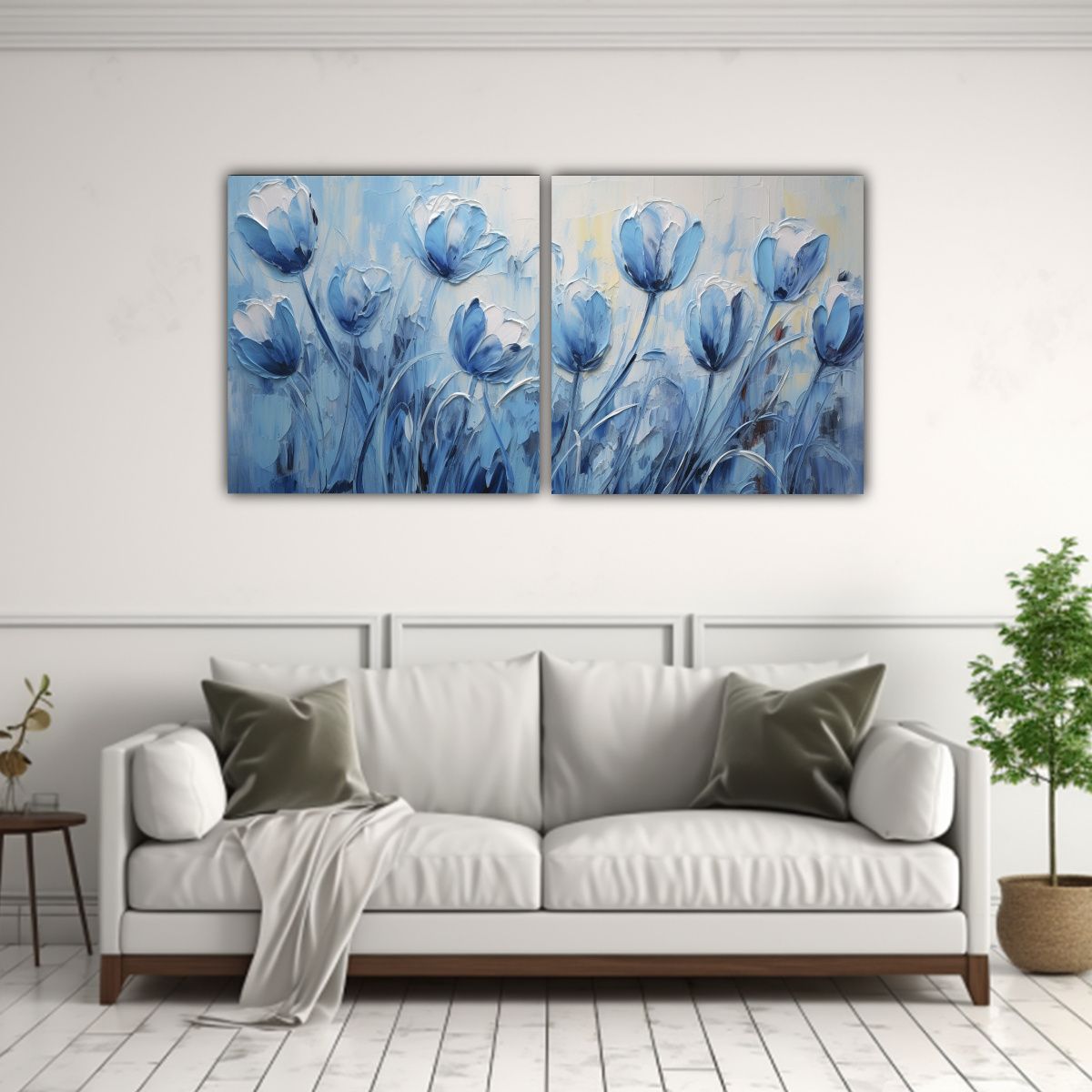 GENERICO - Pintura Impactante De Dos Tulipanes Azules En 140x70 Cm