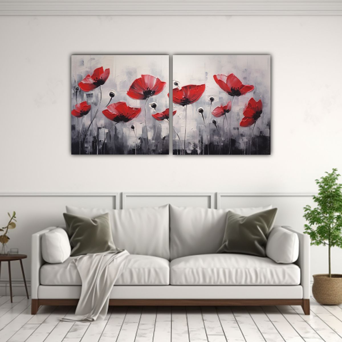 GENERICO - Cuadro Luminoso De Amapolas Negras En Tela Estilo 120x60 Cm