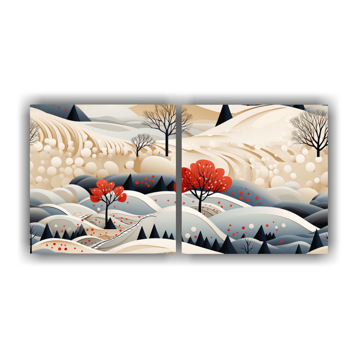 GENERICO - Conjunto De 2 Cuadros Dibujo Paisaje Escandinavo 120x60 Cm