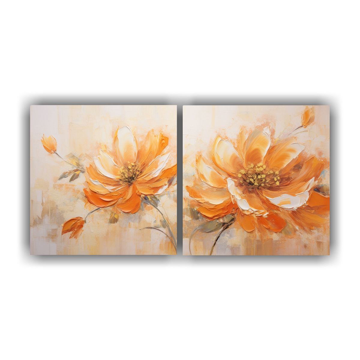 GENERICO - Cuadro De Flores Naranjas En Lienzo Estilo 120x60 Cm