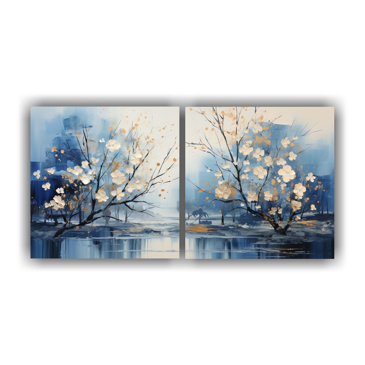 GENERICO - Cuadros Abstractos De árboles En Plata Y Blanco 120x60 Cm