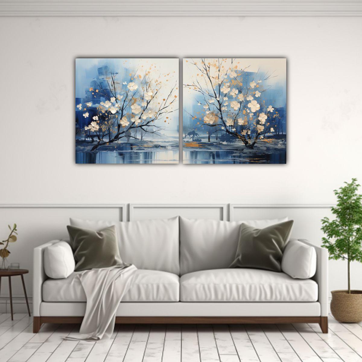 GENERICO - Cuadros Abstractos De árboles En Plata Y Blanco 120x60 Cm