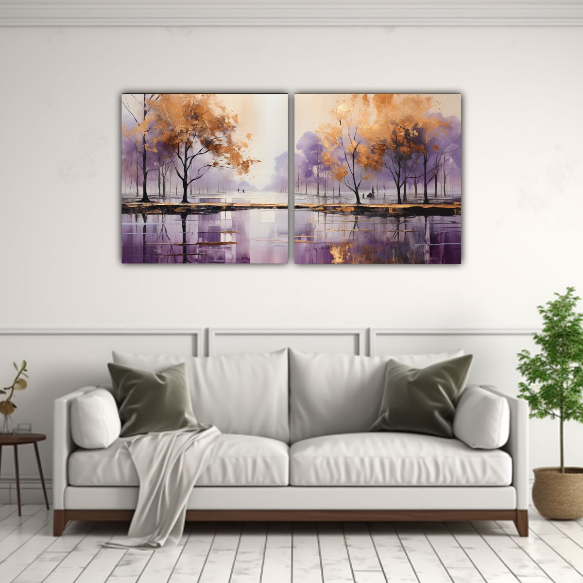 GENERICO - Pintura Abstracta De árboles En Plata Y Oro Con 120x60 Cm