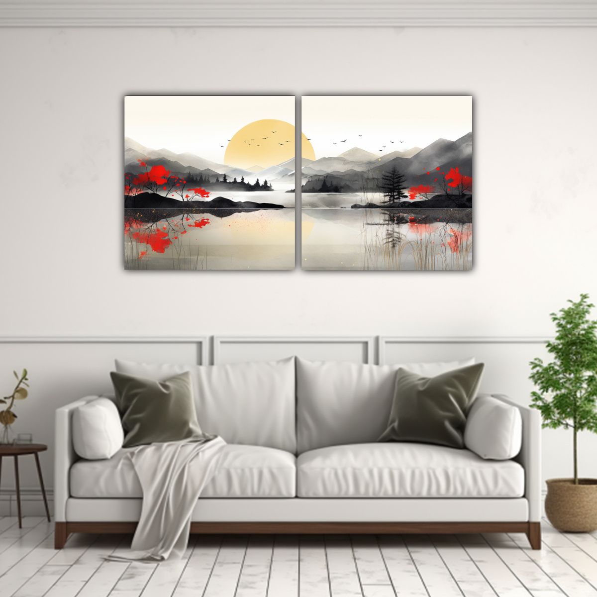 GENERICO - Cuadro De Montañas Reflejadas En Un Paisaje De 2 120x60 Cm