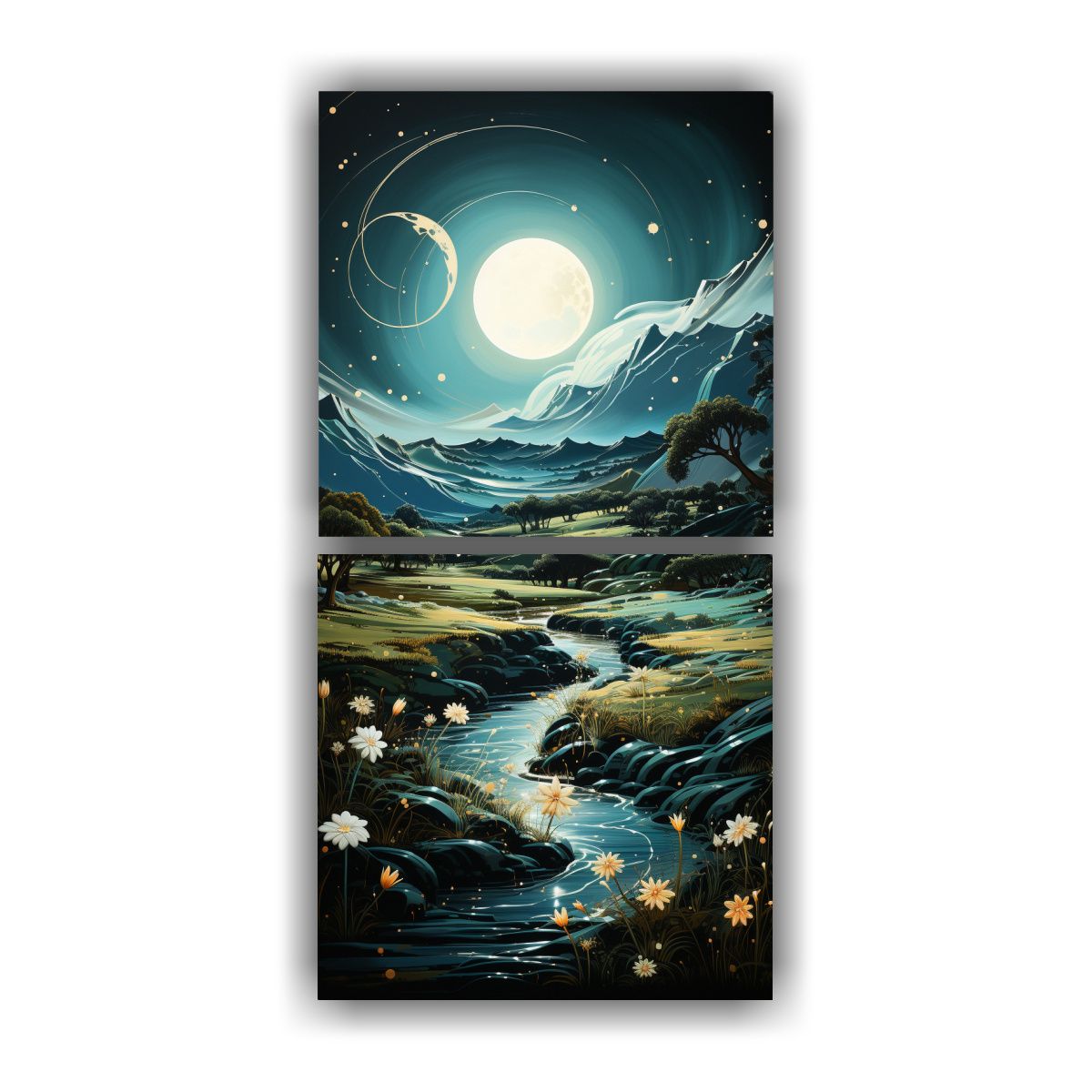 GENERICO - Pintura Decorativa De Paisaje Montañoso Con Luna 80x160 Cm