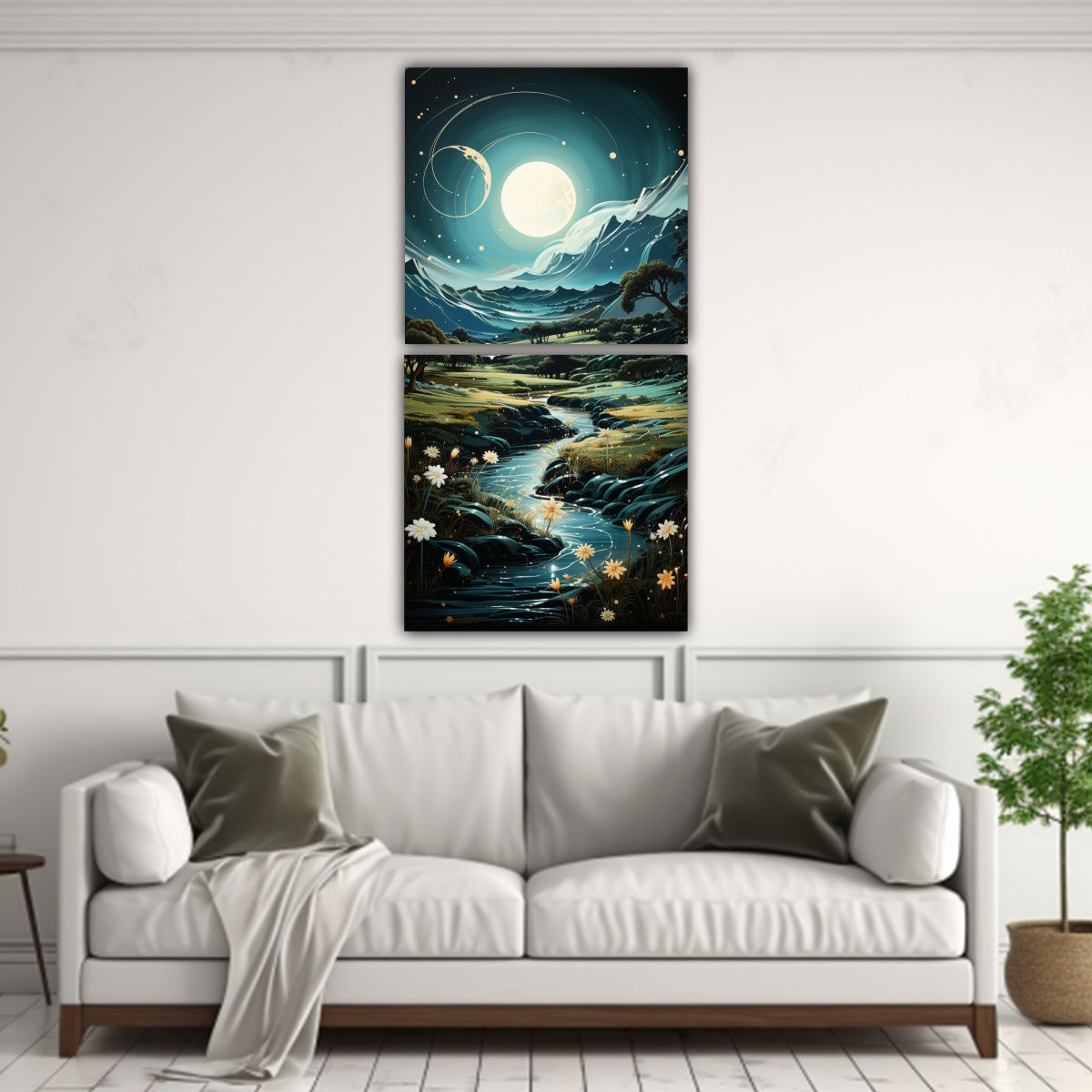 GENERICO - Pintura Decorativa De Paisaje Montañoso Con Luna 80x160 Cm