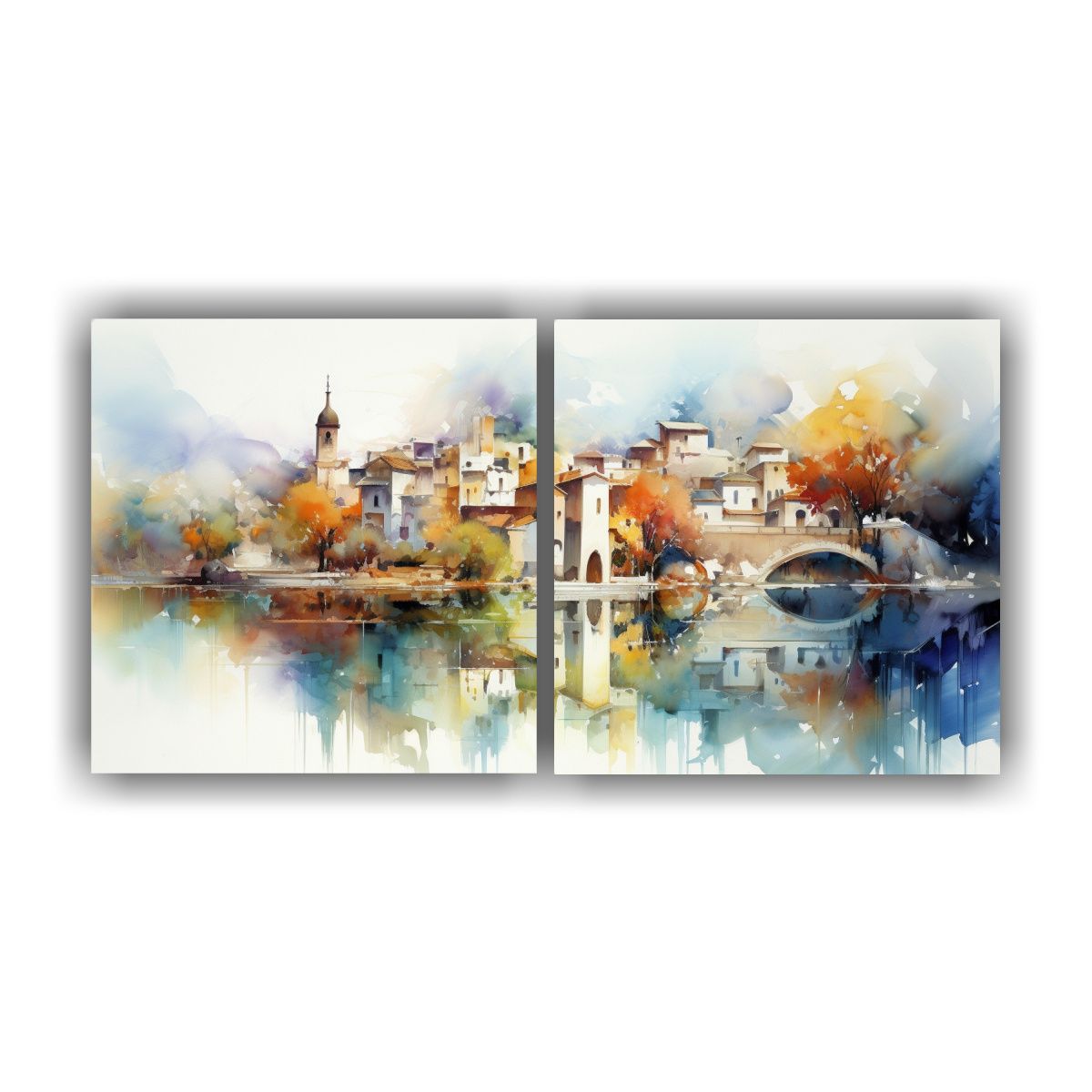 GENERICO - Paisajes Abstractos Para Comedor En Acuarelas Dos 120x60 Cm