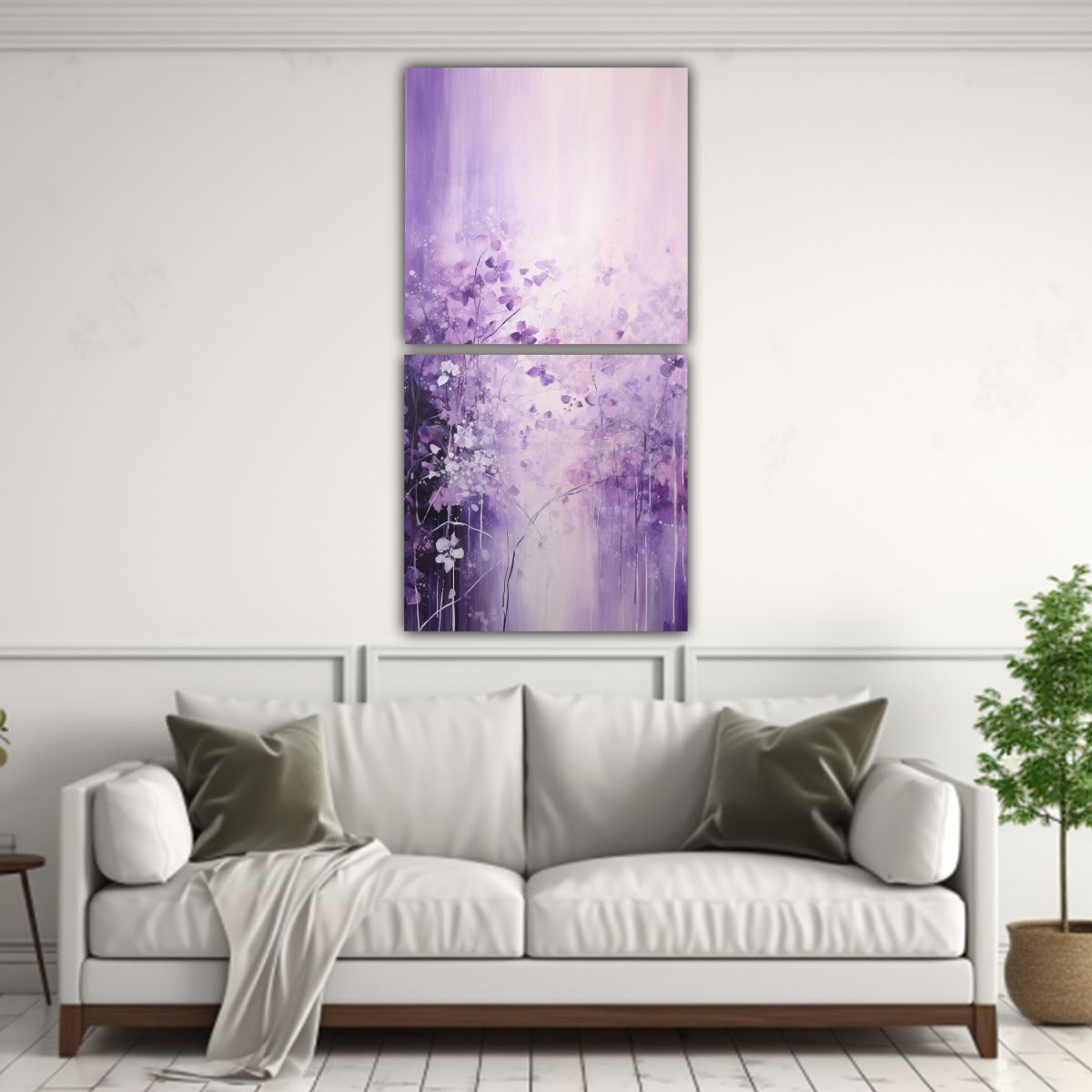 GENERICO - Pintura Abstracta En Púrpura Y Plata Estilo 80x160 Cm