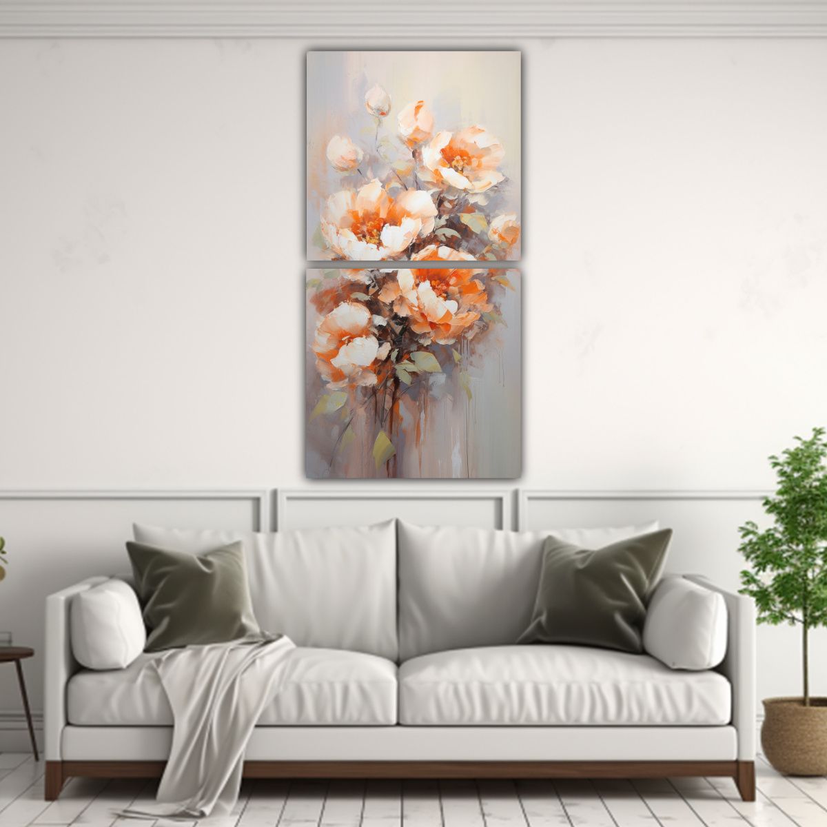 GENERICO - Cuadro Urbano De Peonías Naranjas En Lienzo 70x140 Cm