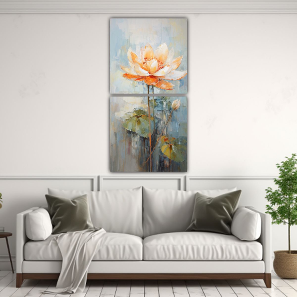 GENERICO - Cuadros De Contraste Cálido Con Loto Naranja En 80x160 Cm