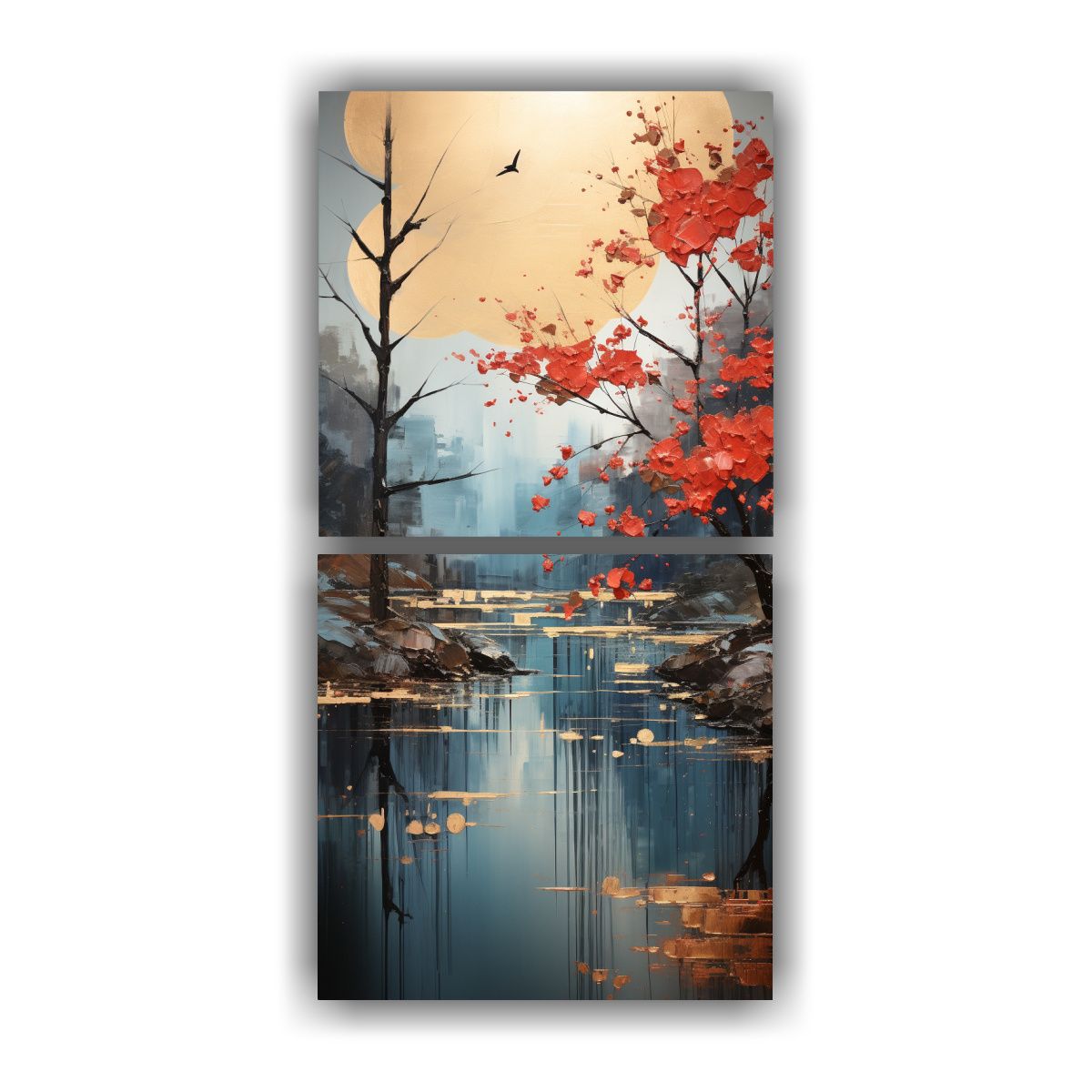 GENERICO - Pinturas Abstractas De árboles En Plata Y Oro 80x160 Cm