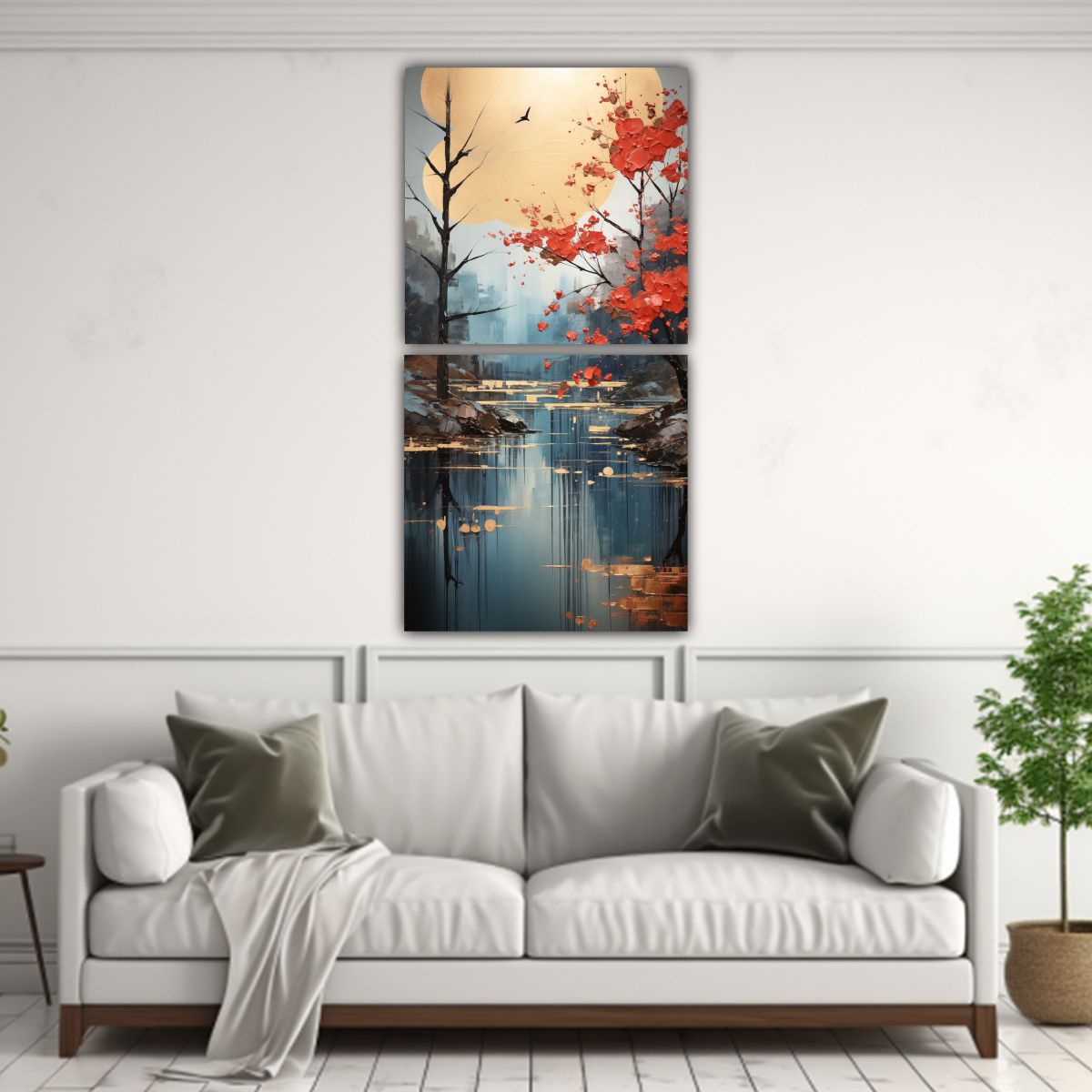 GENERICO - Pinturas Abstractas De árboles En Plata Y Oro 80x160 Cm