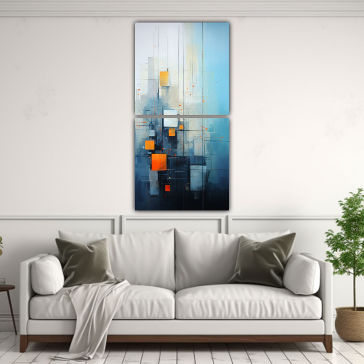 GENERICO - Cuadro Abstracto Composición Dinámica En Azul Y 80x160 Cm