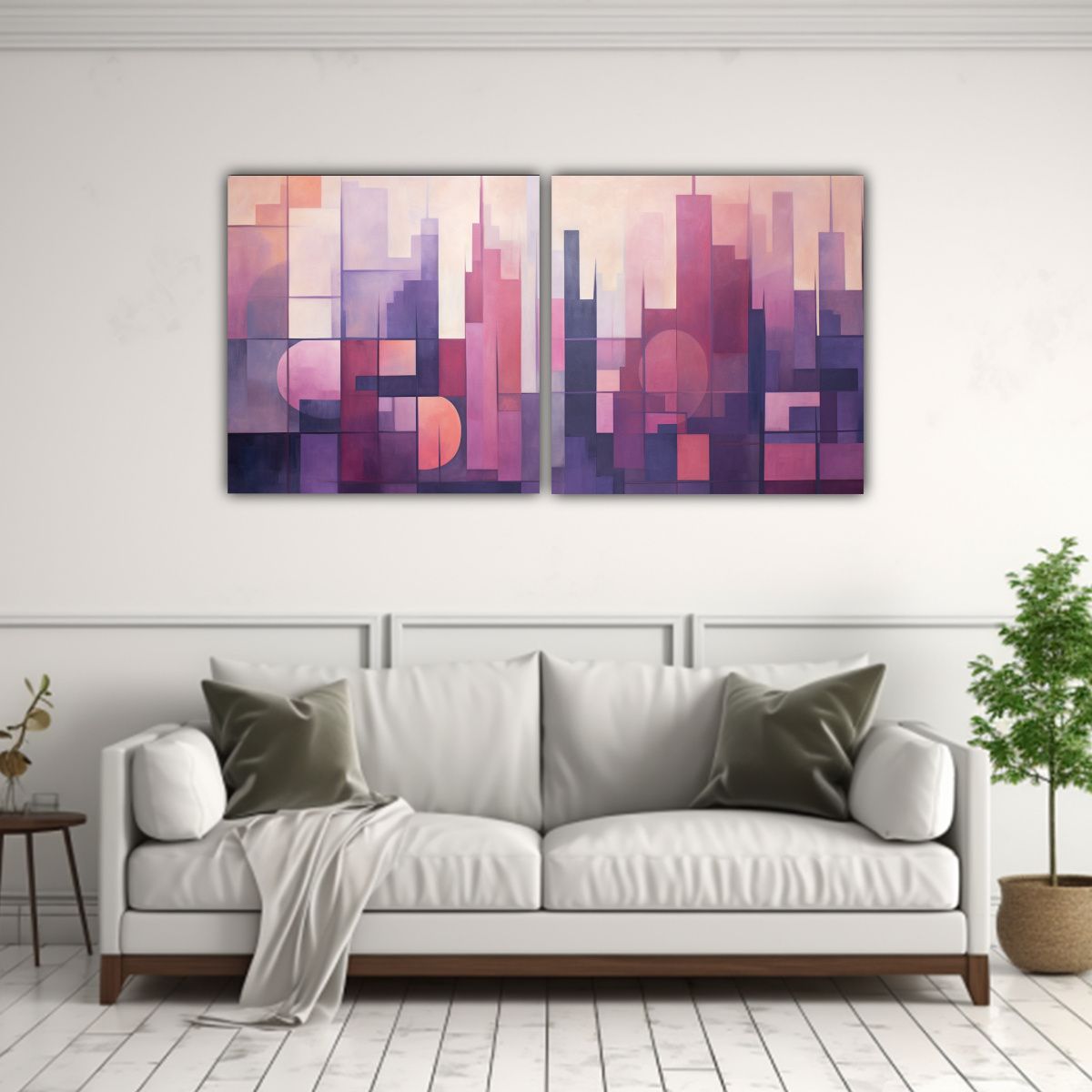 GENERICO - Cuadro Abstracto Atardecer Ciudad En Bastidor De 140x70 Cm