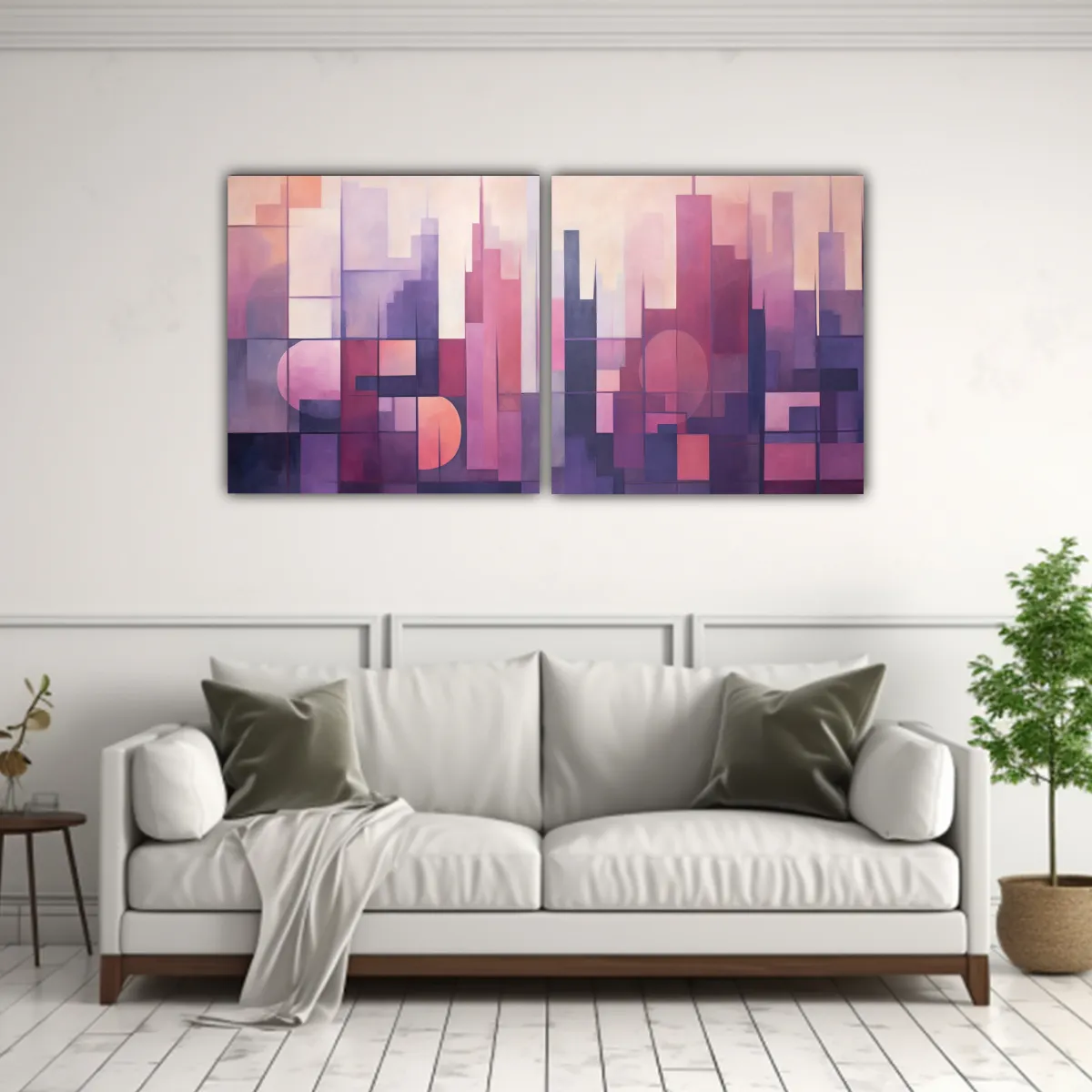 GENERICO - Cuadro Abstracto Atardecer Ciudad En Bastidor De 120x60 Cm