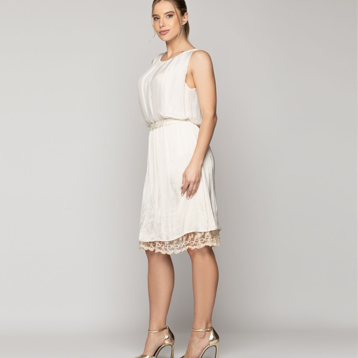 LINEATRE - Falda Mujer Fenicia Blanco Crudo Con Encaje Lineatre