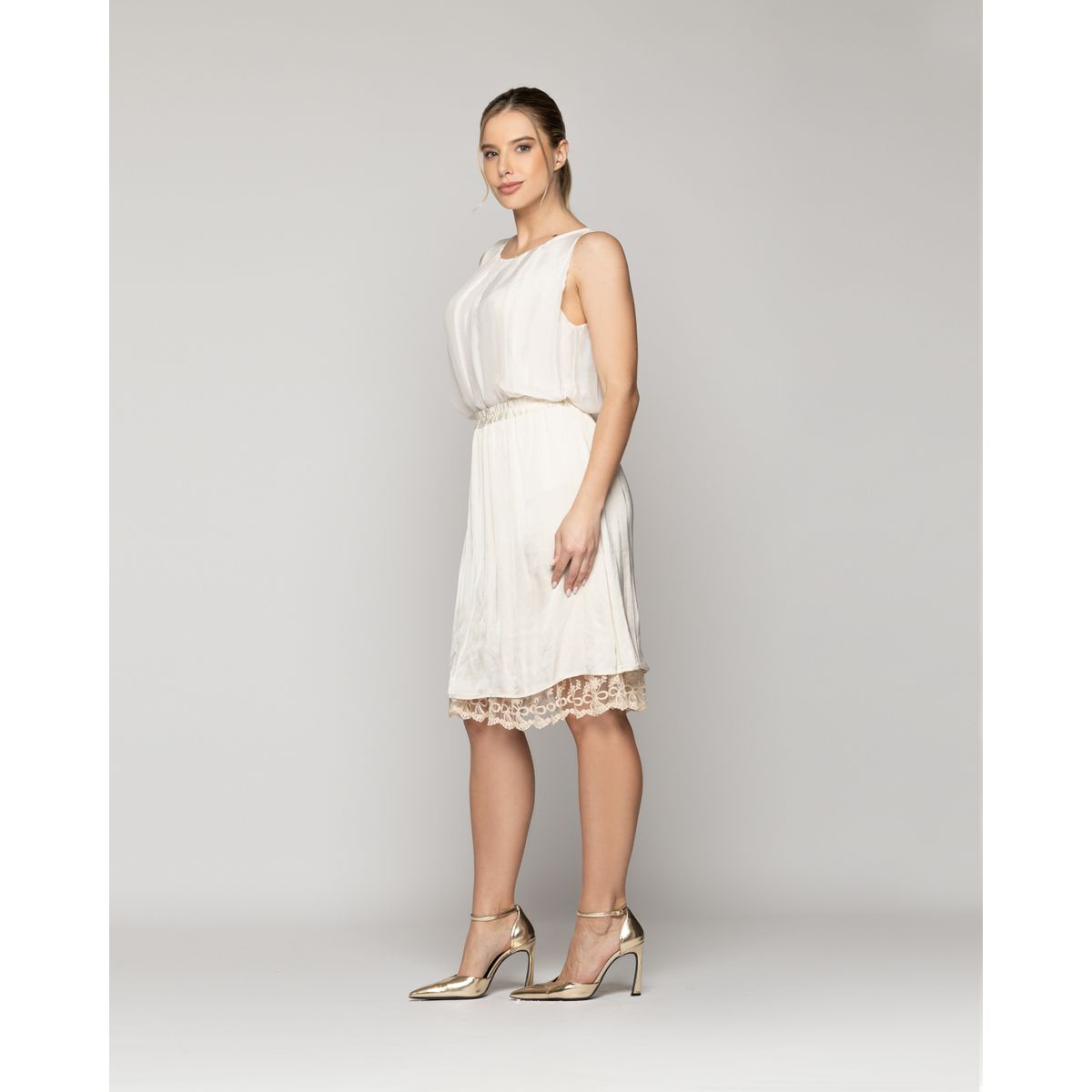 LINEATRE - Falda Mujer Fenicia Blanco Crudo Con Encaje Lineatre