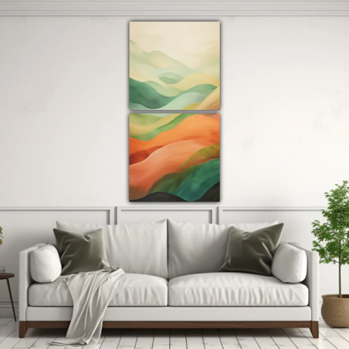 GENERICO - Paisaje Abstracto Estilo Hudson Riv Dos Lienzos 80x160 Cm