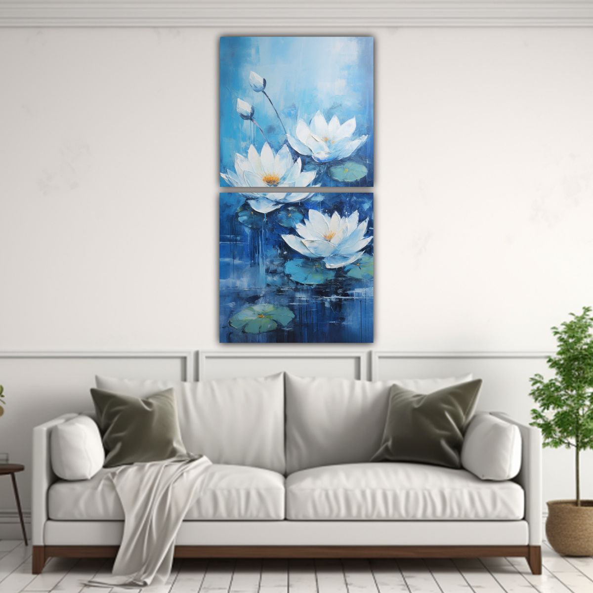GENERICO - Cuadro Impreso Bonito De Loto Azul En Lienzo Al 80x160 Cm