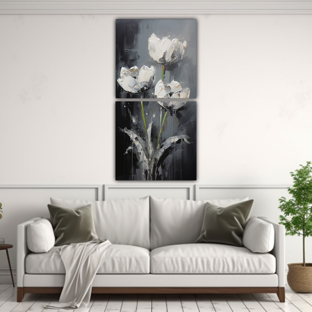 GENERICO - Pintura Abstracta En Lienzo Con Tulipanes Negros 80x160 Cm